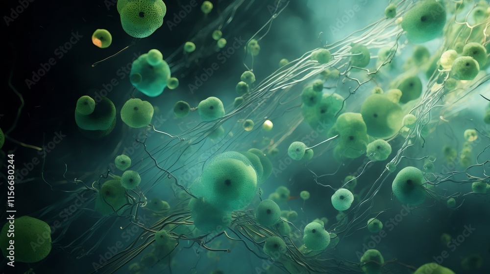 Poster engine driven imagery showcasing the intricate and diverse ecosystems of microscopic phytoplankton