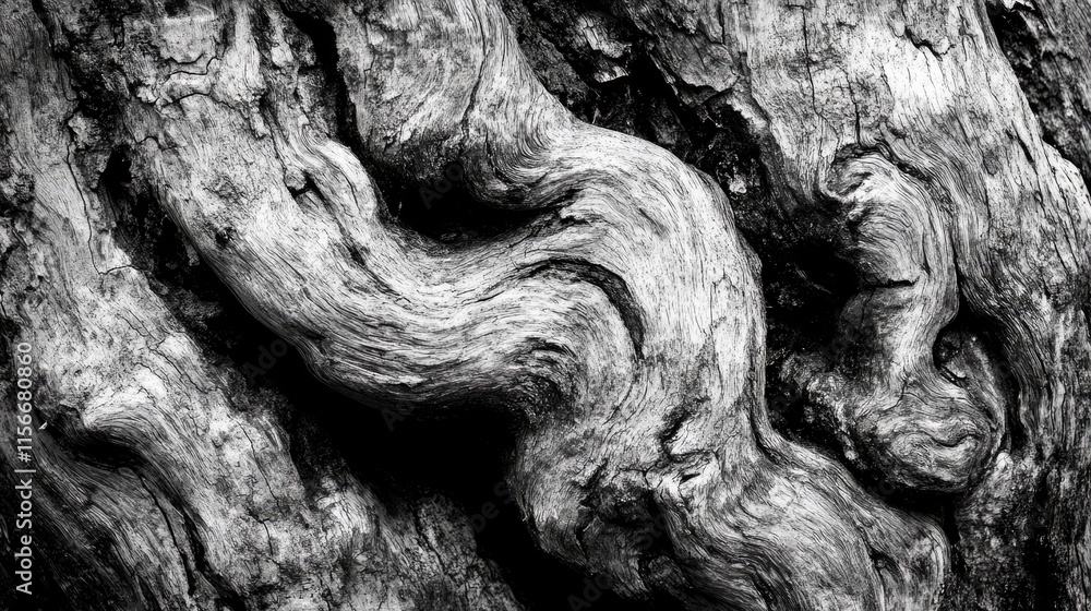 Poster organic textured tree trunk bark in black and white showcasing intricate natural patterns for artist