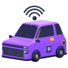 Autonomous Car Concept: A purple autonomous car, symbolizing innovation and the future of transportation, with a wireless symbol overhead.