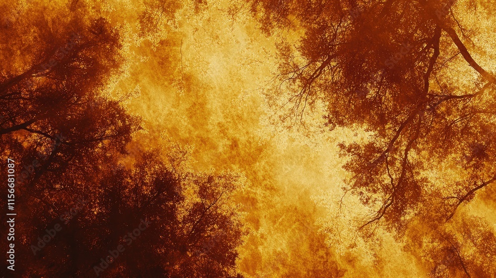 Poster autumn forest canopy with vibrant orange and gold hues creating a warm abstract background ideal for