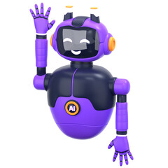 Cheerful Robot: A smiling, state-of-the-art AI robot waves hello, exuding friendliness and futuristic charm.