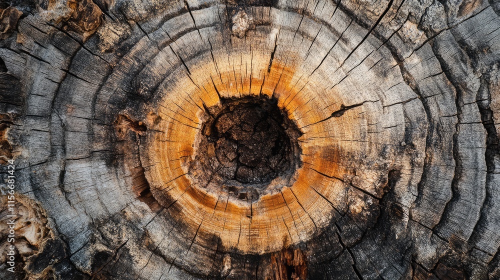 Poster close-up view of tree trunk showcasing intricate rings and textures in natural wood environment
