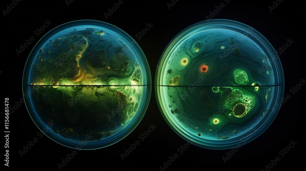 Aufkleber illuminated layers of phytoplankton in the ocean with surreal nutrient patterns and captivating biol