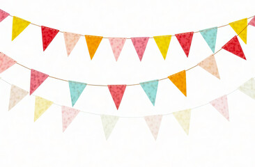 Fototapeta premium Bright multi-colored triangular flags on a white background. Holiday decor.