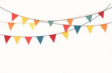 Obraz premium Bright multi-colored triangular flags on a white background. Holiday decor.