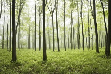 Obraz premium Serene misty forest landscape with minimalistic charm