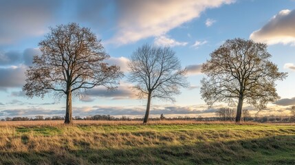 Silhouetted trees against a stunning evening sky with warm light and vibrant clouds reflecting a serene natural landscape.