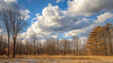 Winter Forest Landscape with Bare Trees and Dramatic Clouds in a Scenic Nature Setting