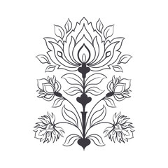 Mughal decorative ornamental floral. Vintage intricate traditional mughal style with flowers and foliage.