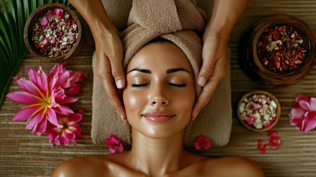 A woman in a aromatherapy spa facial massage