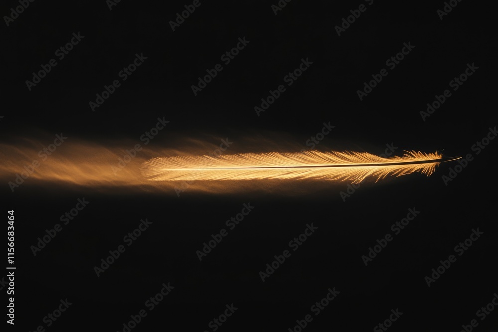 Aufkleber a single, illuminated feather against a dark background, creating a minimalist and serene image.