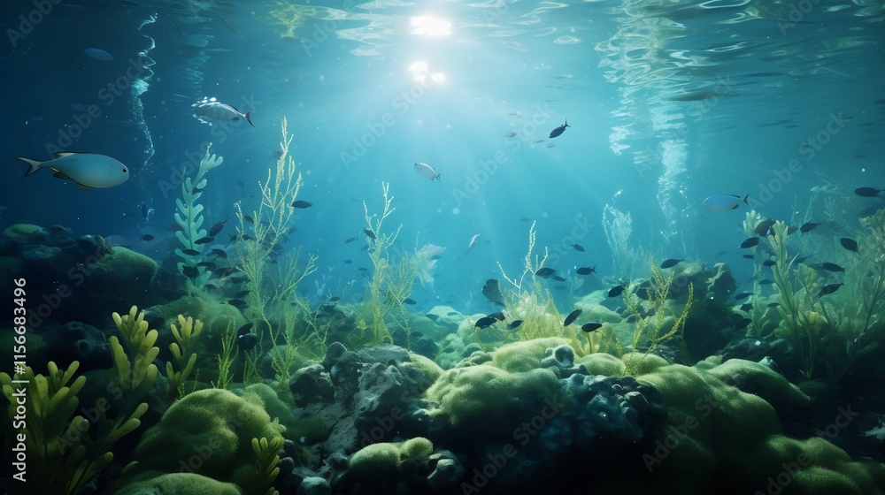 Poster engine underwater simulation showcasing the intricate and dynamic interplay of phytoplankton the mic