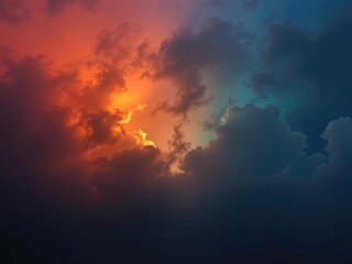 Fototapeta premium Dramatic Sunset Sky Orange Blue Cloudscape Background