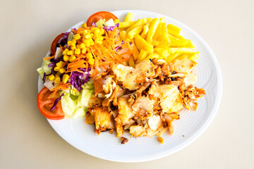 Lavash zurna doner kebab ( zurna  durum )  or shawarma sliced in plate isolated.  hatay usulu tavuk Et doner durum. Gobit ekmek arasi doner. Pilavustu iskender doner kebap. 