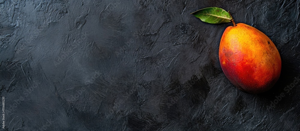 Aufkleber ripe mango on dark surface with blank space for custom text composition and food presentation