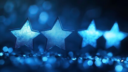 Three glowing blue stars on a sparkling background, representing high quality or rating.