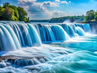 Naklejka premium Serene Waterfall Cascade Closeup - Light Blue Background - High Resolution