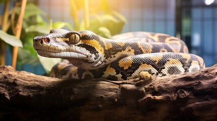 Close up view of a reticulated python shedding its skin in a natural environment showcasing the intricate texture and patterns of the snake s scales under diffused natural light