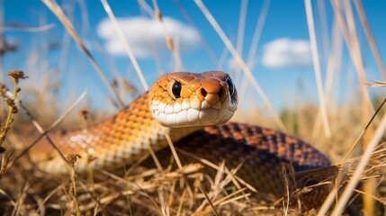A deadly taipan snake rapidly slithering and darting through the arid dry scrubland of its natural habitat  The taipan is an extremely venomous reptile found in the tropical regions of Australia