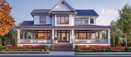 Fototapeta premium Modern 3D Render of Two-Story House with Spacious New luxury home