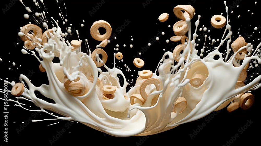 Aufkleber visually stunning photograph showcasing a captivating milk swirl with delicate floating cereal piece