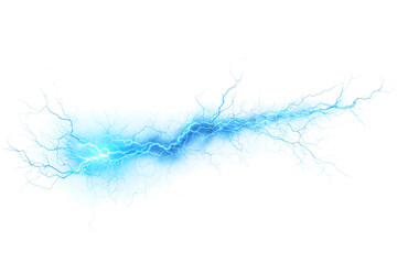 Obraz premium Electric lightning bolt with bright blue energy striking across isolated on PNG