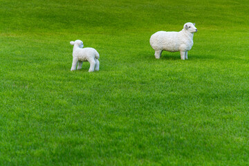 Obraz premium View of the sheep sculptures on the lawn in the park