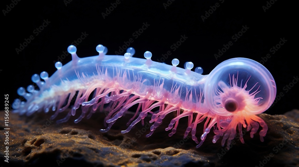 Aufkleber a close up of a bioluminescent sea cucumber resting on the ocean floor its ethereal glow casting a m