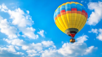 Fototapeta premium Colorful Hot Air Balloon Soaring Through a Bright Blue Sky