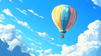 Fototapeta premium Colorful Hot Air Balloon Soaring Through A Sunny Sky