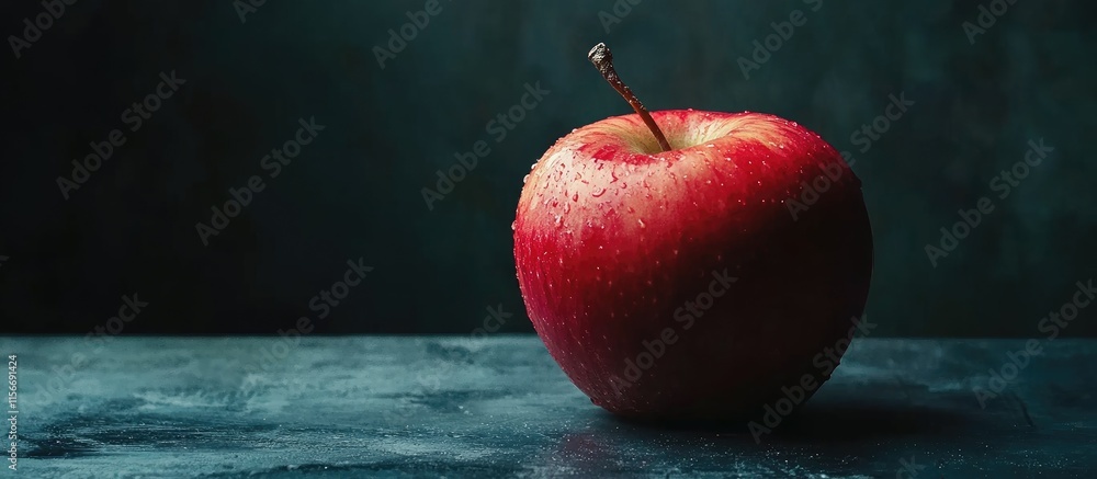 Poster red apple on dark surface close up isolated fruit quality control concept with copy space for text i