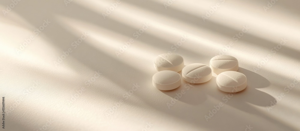 Poster antibiotic pills on soft surface with natural light shadows and blank space for custom text or healt