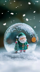 Christmas snow globe with Santa and a small tree displayed in a festive winter setting