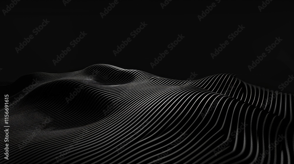 Aufkleber abstract black landscape with wavy lines creating a sense of depth and texture.