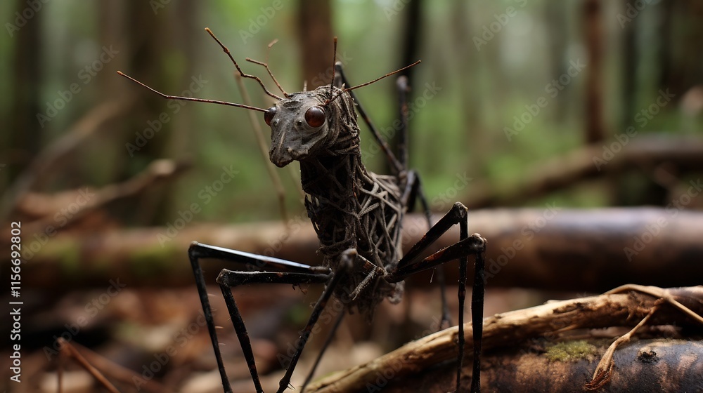 Poster a captivating close up of a stick insect masterfully camouflaged amidst the twigs and branches of a 