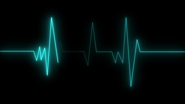 Neon Digital Heartbeat Plus dark screen, Heart beat electric neon line color animation. Black background neon light heartbeat display 4k video.