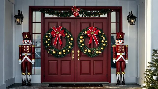 Festive Holiday Entrance with Nutcrackers