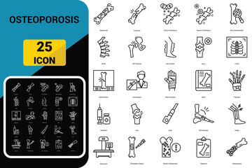 Osteoporosis icon set. osteoporosis bone pain calcium icons set vector