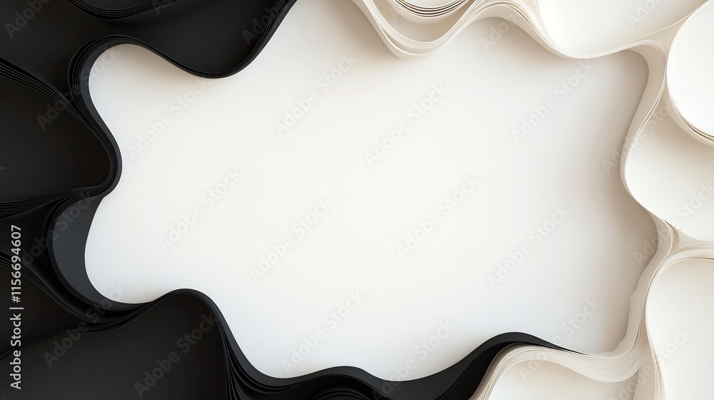 Poster abstractly layered tiles on clean white seamless design background with blank text space 3d minimali