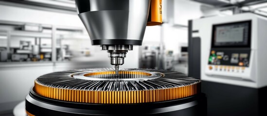 CNC Machine in Factory Setting: White and Orange, Mills with 5 axis