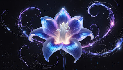 An ethereal display of Alstroemerias flowers set against a mesmerizing cosmic backdrop. Created with generative AI