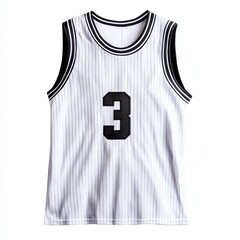 Naklejka premium Stylish basketball jersey with black stripes and number three, perfect for sports enthusiasts and team uniforms, white isolate background.