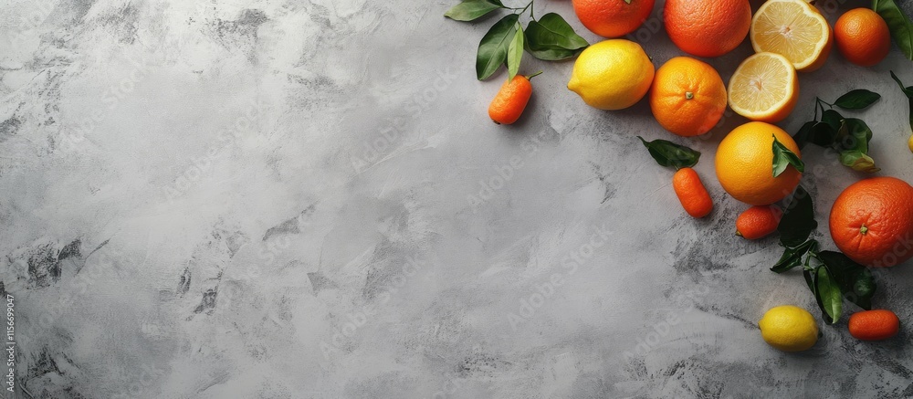 Poster citrus fruits display lemons oranges tangerines limes grapefruits on gray background healthy eating 