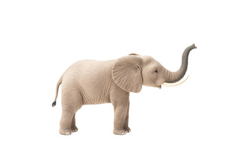 Obraz premium A realistic depiction of an elephant standing with its trunk raised, showcasing its massive body and characteristic features.