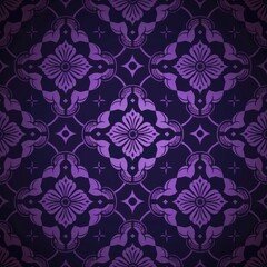 A decorative pattern featuring intricate floral designs in shades of purple on a dark background.