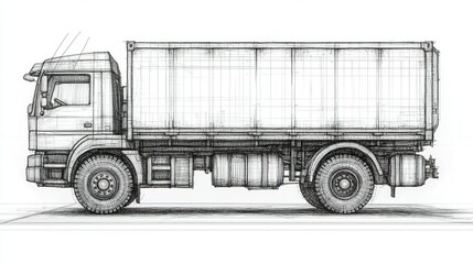 A detailed sketch of a truck, showcasing its design and structure.