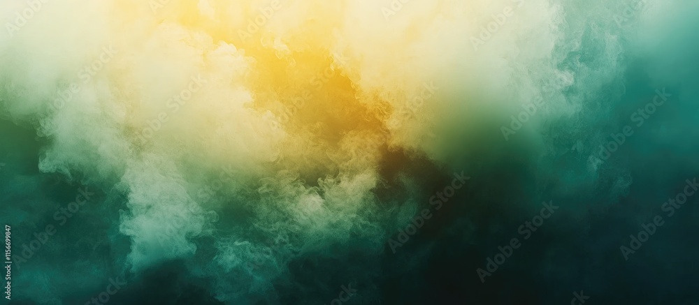Poster vibrant green and yellow abstract background featuring soft clouds and sunlight with ample space for