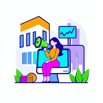 recommend clip art: A modern illustration of the Digital PR concept: a strategy based on the internet, focusing on reputation management, brand awareness, and the digital presence of brands through marketing campaigns.
