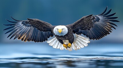 Obraz premium Bald Eagle in Flight Over Water