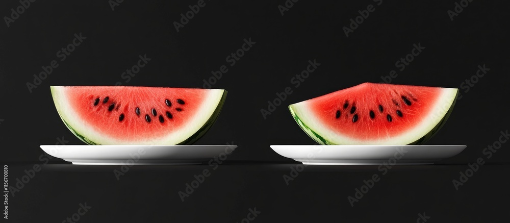 Aufkleber elegant presentation of glowing watermelon slices on modern plates with blank space for text in styl